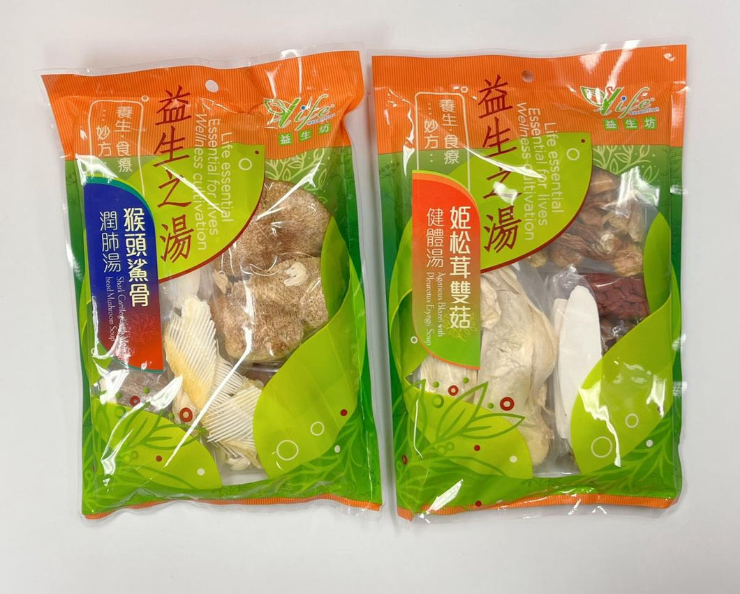 益生活 - 益生坊 - 姬松茸雙菇健體湯包 + 鯊魚骨猴頭菇潤肺湯包 (共 2 包)